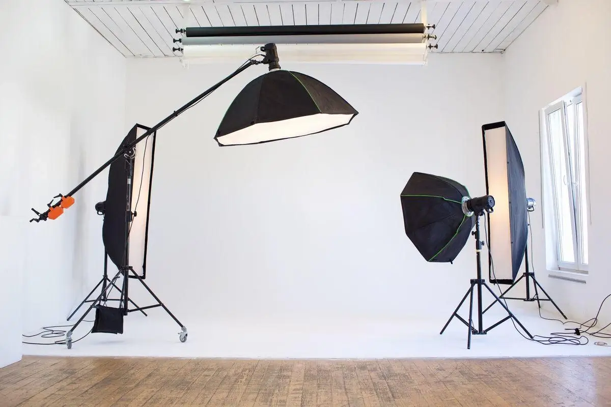 Bright and modern photo studio with professional lighting